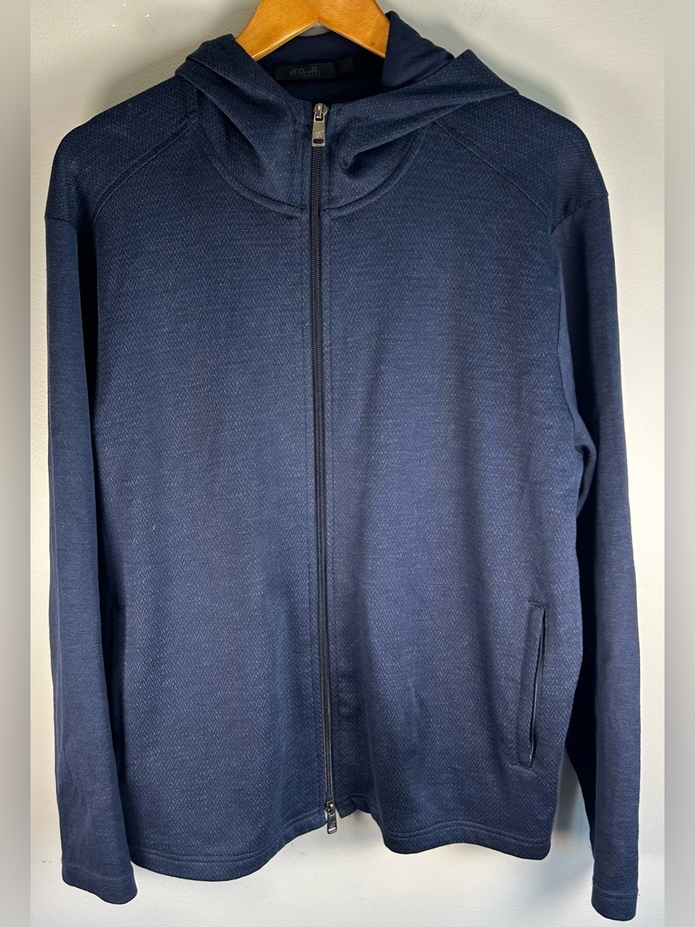Raffi Men’s Knit Sweater Size L Chevron Textured Full Zip Hoodie Italian Design